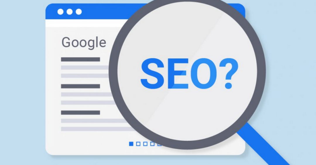 SEO under a magnifying glass on a Google webpage